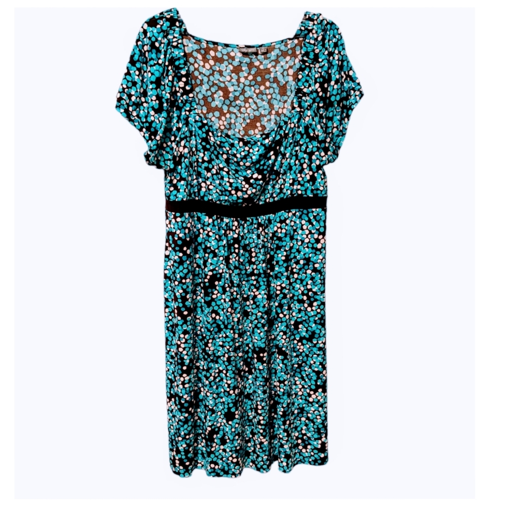 Dress Turquoise Black White Dots Sheath Square Neck Sz. XL - Picture 6 of 11